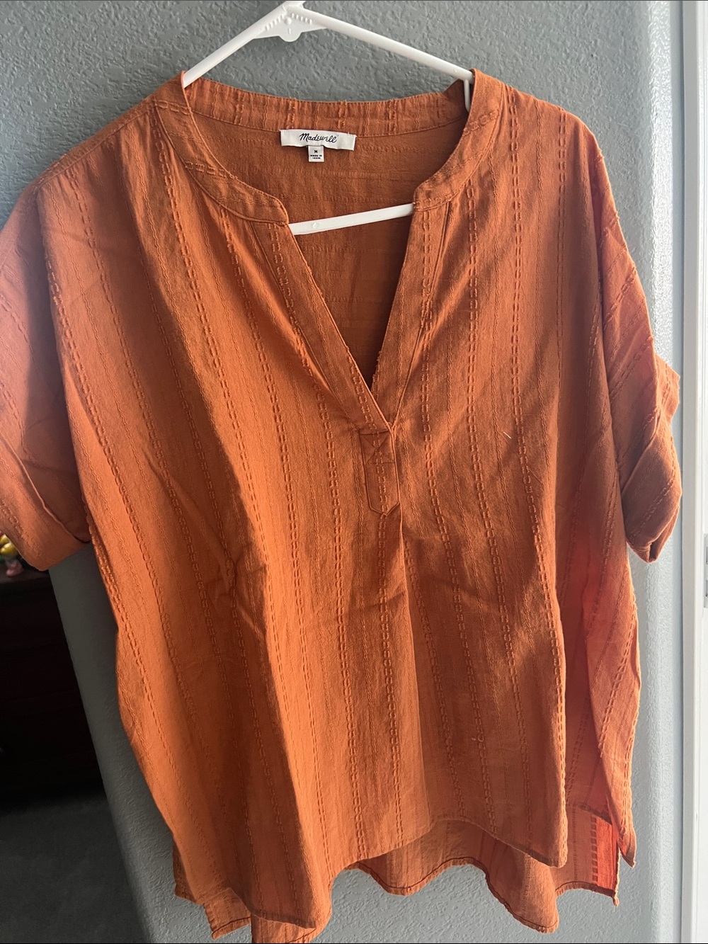 Madewell Textured V-Neck Tunic in Rust Orange